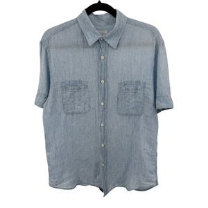 Billy Reid Mens M Blue 100% Linen Short Sleeve Button Down Shirt
